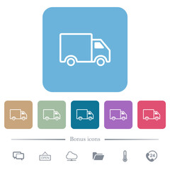 Delivery truck side view outline flat icons on color rounded square backgrounds