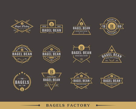 Set of Rustic Retro Vintage Label Badge Letter B for Bagels Logo Design Inspiration