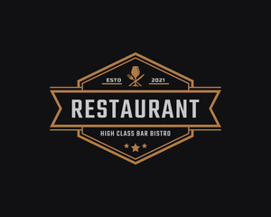 Classic Vintage Retro Label Badge for Luxury Wine Glass with Spoon Fork Knife for Restaurant Bar Bistro Logo Design Inspiration