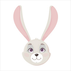 Muzzle of a Cute rabbit in a cartoon style. Emotions in animals. Vector illustration isolated on white background.