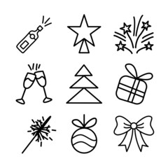Doodle set of fun Christmas elements in outline stroke. New Year doodles icon collection