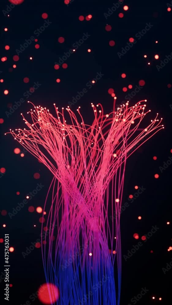 Poster glowing particles and lines with black background, 3d rendering.