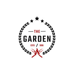 Classic Vintage Retro Label Badge for Grill Barbeque Barbecue BBQ with Crossed Fork and Fire Flame Logo Design Inspiration