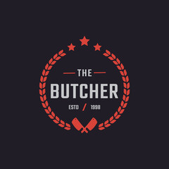 Fototapeta na wymiar Classic Vintage Retro Label Badge for Butcher Shop with Crossed Cleavers Logo Design Inspiration