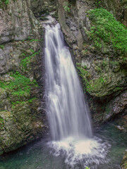 Fototapeta na wymiar Wilczka waterfall, Wilczka River, Sudety Mountains, wandering around Poland Poland 