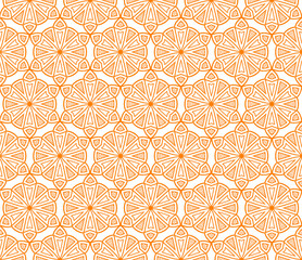 Background of Cutted Citrus Sections arranged symmetrically. Seamless artwork inspired by Chinese and Japanese vintage ornaments. Orange color associated with amusement, energy, taste and aroma.