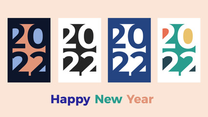 set of modern minimalist poster designs, concept of 2022 Happy New Year. templates with typography. banners and social media.