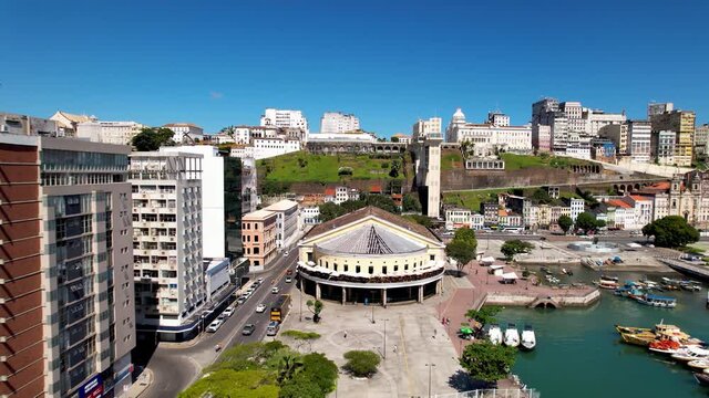 Downtown of Salvador Bahia Brazil. Historic buildings at tourism postalcard. Historic centre of city. Travel destination. Vacation travel.