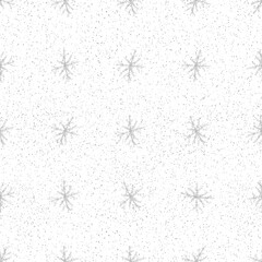 Hand Drawn Snowflakes Christmas Seamless Pattern. Subtle Flying Snow Flakes on chalk snowflakes Background. Amusing chalk handdrawn snow overlay. Memorable holiday season decoration.