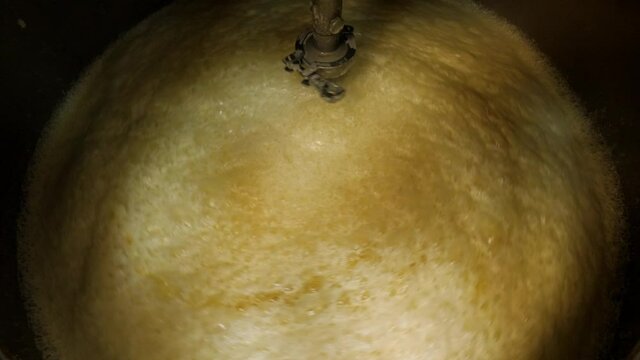 whiskey mash based on wheat flour is mixed in a wort kettle 