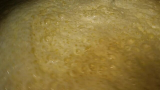 mixing wort from flour for making whiskey mash close-up 