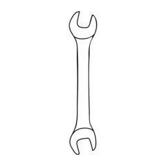 Wrench construction tool doodle icon. Hand drawn wrench. Doodle repair icon in vector.