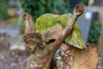 Historic Statue on the mystery old Prague Cemetery, Czech Republic