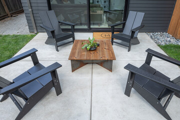 Closeup of a outdoor seating area - obrazy, fototapety, plakaty