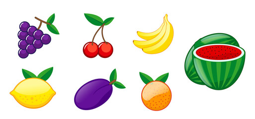 set of various fruit flat icon or fresh fruit element design concept. eps vector