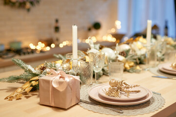 Fototapeta na wymiar Holiday dinner celebration Christmas close up luxury fancy design decoration