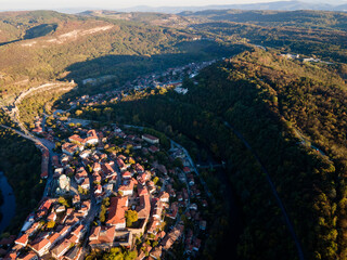 Aerial Sunset view of city of Veliko Tarnovo, Bulgaria