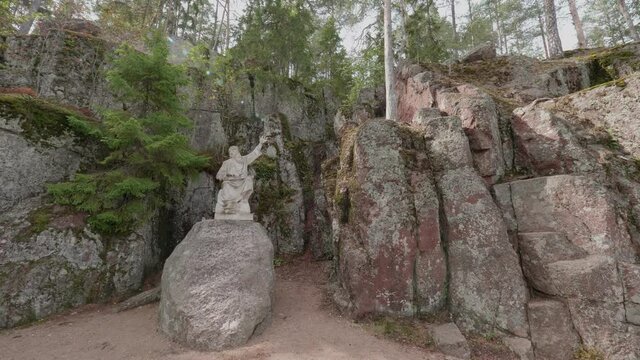 Monument of Vainamoinen in Mon Repos park, Vyborg, Russia.