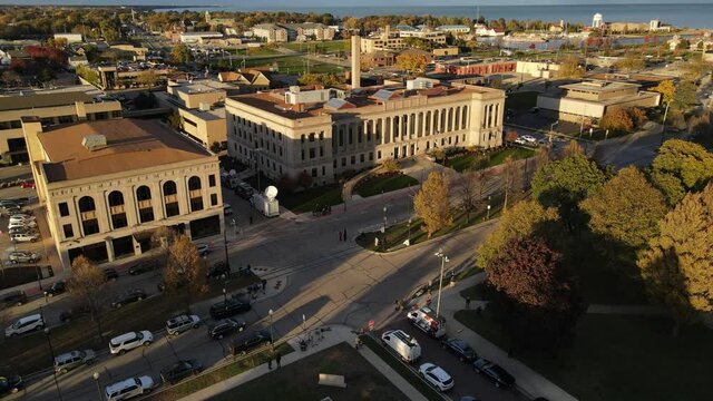 An Aerial View Of The  Kenosha County Courthouse In Kenosha City, Wisconsin In 4K