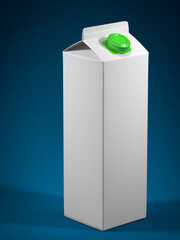 Single juice or milk box isolated on blue background. 3D Illustration.