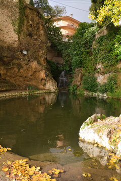 Small pond in city of Letur, Castilla La Mancha, Albacete, Spain