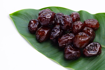 Sweet chinese jujube dessert on green leaf