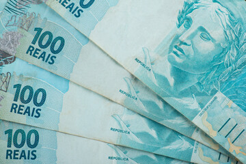 Brazilian money. 100 reais banknotes