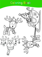Coloring Christmas sets worksheet page. Educational printable coloring worksheet. Coloring game for preschool children. Black and white vector illustration. Motor skills education.