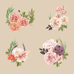 Bouquet template with boho flower wedding concept,watercolor style