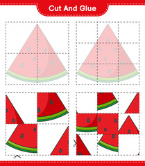 Fototapeta na wymiar Cut and glue, cut parts of Watermelon and glue them. Educational children game, printable worksheet, vector illustration
