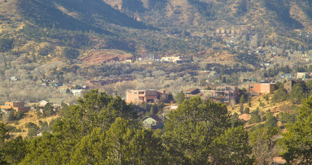 village at the foot of the mountains