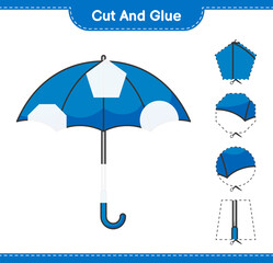 Cut and glue, cut parts of Umbrella and glue them. Educational children game, printable worksheet, vector illustration