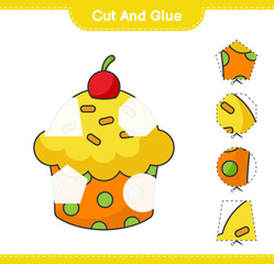 Cut and glue, cut parts of Cup Cake and glue them. Educational children game, printable worksheet, vector illustration