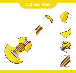 Cut and glue, cut parts of Ukulele and glue them. Educational children game, printable worksheet, vector illustration
