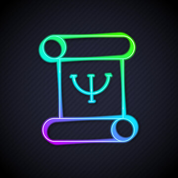Glowing neon line Psychology book icon isolated on black background. Psi symbol. Mental health concept, psychoanalysis analysis and psychotherapy. Vector