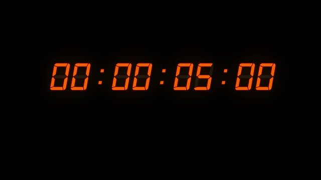 One minute of glowing led 24 fps timecode readout with orange digits on black background.