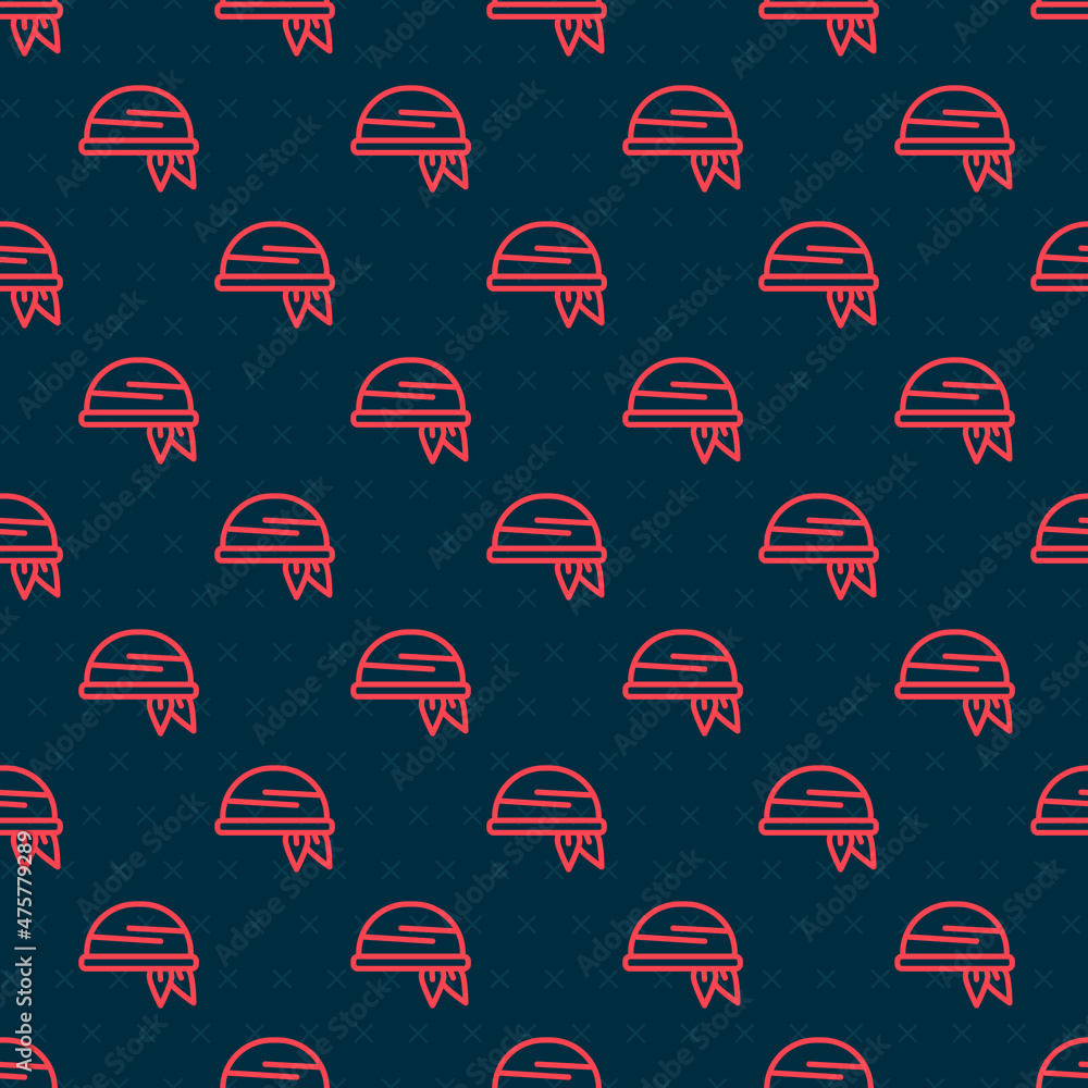 Poster red line bandana icon isolated seamless pattern on black background. vector