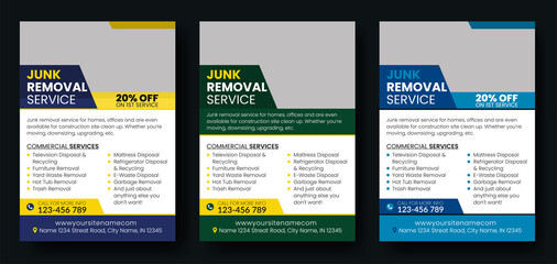 Junk removal service company flyer template. trash and Waste removal poster leaflet template. modern Yard junk removal flyer poster leaflet design
