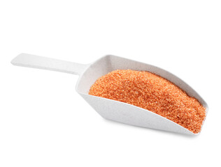 Orange salt in scoop isolated on white