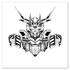 Hand drawn black and white tattoos artwork Head of body mecha robot war vector Illustration