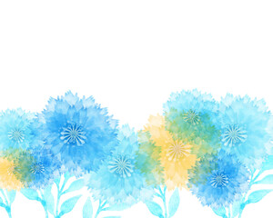 水彩のお花のデコレーション　ブルー