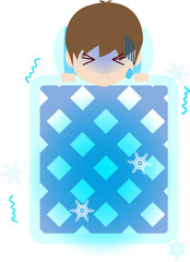 布団で凍える冷え性の男の子 - 寒いイメージ挿絵