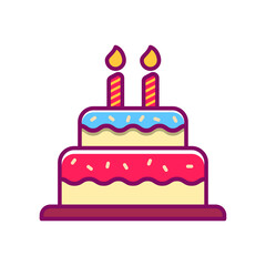 Simple and cute birthday cake vector illustration. Birthday cake icon in linear color style