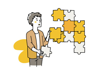 自分の中のパズルを組み合わせる男性　クリエイティブで論理的かつ創造的な思考を持つ方法　