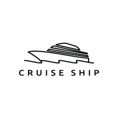 Fototapeta na wymiar cruise yacht ship vacation ocean transportation line art logo design vector 