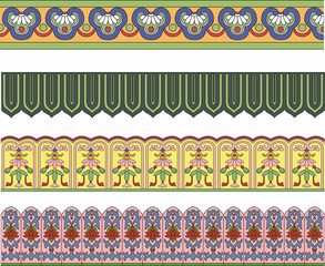 Vector set of seamless Chinese colored border ornaments. East asia peoples framework
