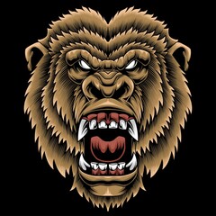 Colorful dangerous angry gorilla head in vintage style isolated vector illustration © Dominico
