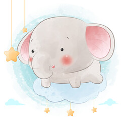 Cute elephant sitting in the cloud