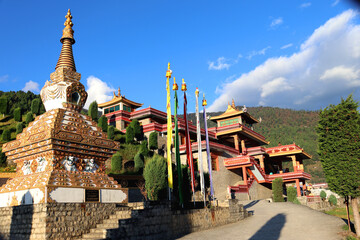 Beautiful monastery with blue sky at Dirang,Arunachal Prodesh,India.Tourist attraction of