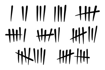 Tally marks to count days in prison. Tally marks for math lessons isolated on white background. Vector illustration